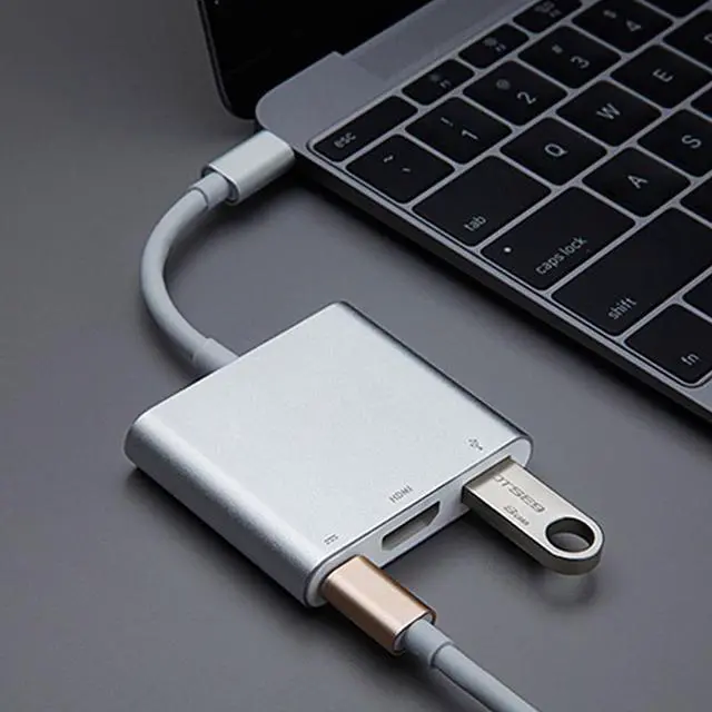 Alt view image 5 of 6 - USB 3.1 Type C Thunderbolt 3 TO HDMI USB 3.0 multi-port Adapter Dongle Dock Cable for  Macbook Pro Mouse Keyboard TV Phone