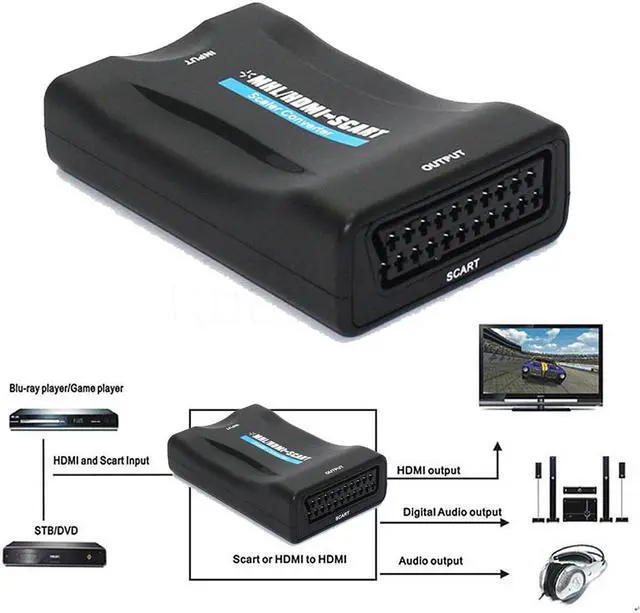 Main image of kebidu HDMI 1080P Connector HDMI To Scart Converter AV signal adapter converter HD Receiver For Phone Old TV with power adapter