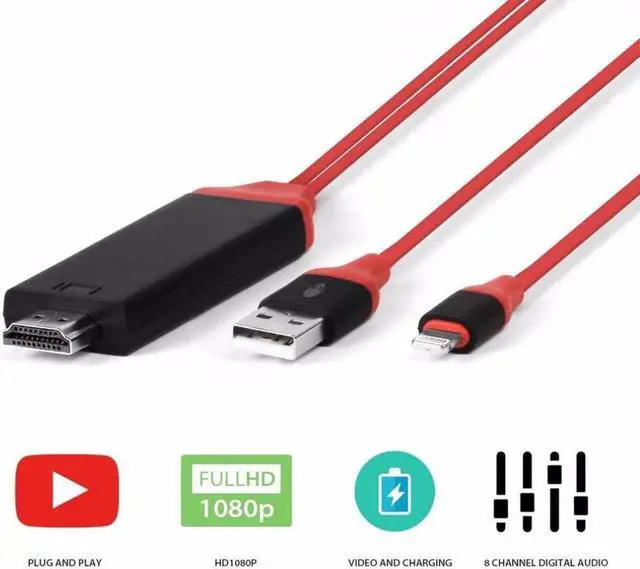 Alt view image 5 of 6 - 2M Phone Tablet To HDMI TV AV Adapter Cable 1080P 2K HD Cord Game Movie Supplies For iPad For iPhone Plug & Play