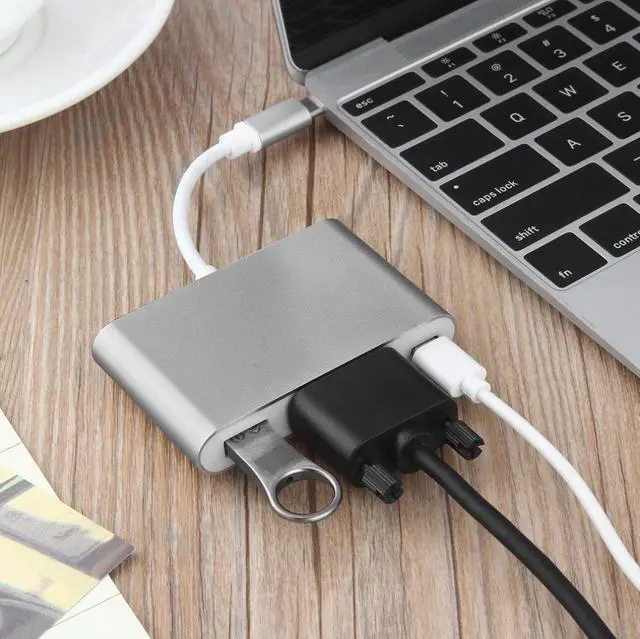 Alt view image 2 of 6 - USB Type C to VGA Adapter Multiport USB 3.1 Hub Type-C Female with Charging & Video Converter for Apple MacBook Projector TV