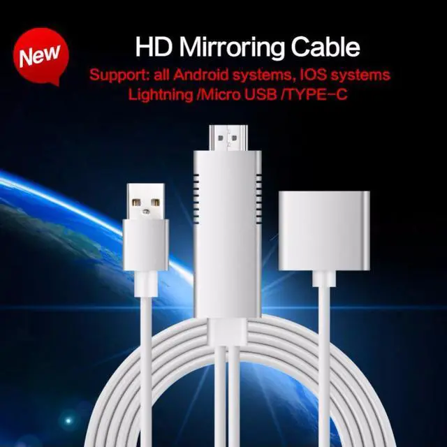 Alt view image 4 of 6 - HDMI to USB AUX Cable Adapter Phone Tablet To TV AV Adapter Cable HD 1080P White Video Cable Cord Video for Apple Android