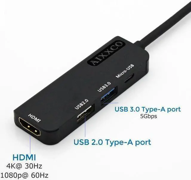 Alt view image 3 of 6 - AIXXCO USB C HUB USB-C to 3.0 HUB HDMI Thunderbolt 3 Adapter for MacBook Samsung Galaxy S9 Huawei P20 Mate 20 Pro Type C USB HUB BYKfgbl