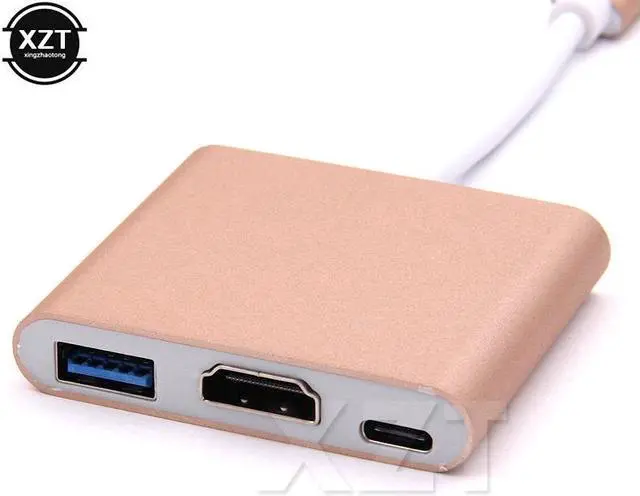 Alt view image 4 of 5 - High Quality 3in1 Hub USB 3.1 Type C to 4K HDMI TV USB3.0 Video Adapter For Macbook Pro Type C HDMI Adapter Video Converter