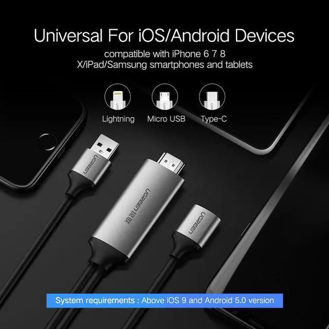 Alt view image 3 of 6 - Ugreen HDMI Cable for iPhone 8 X 7 6s Plus iPad TV Android Phones to HDMI Adapter Full HD 1080P USB HDMI Converter Cable HDMI