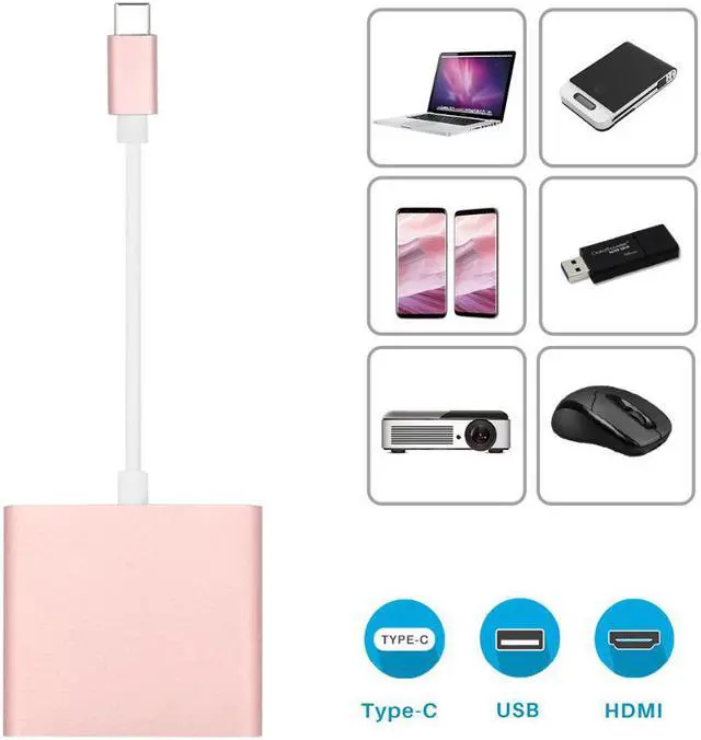 Alt view image 4 of 6 - Powstro Type C to HDMI USB 3.0 3 in 1 Adapter TV Project Display 4K*2K 1080P Compatible For Huawei Matebook Chromebook Pixel