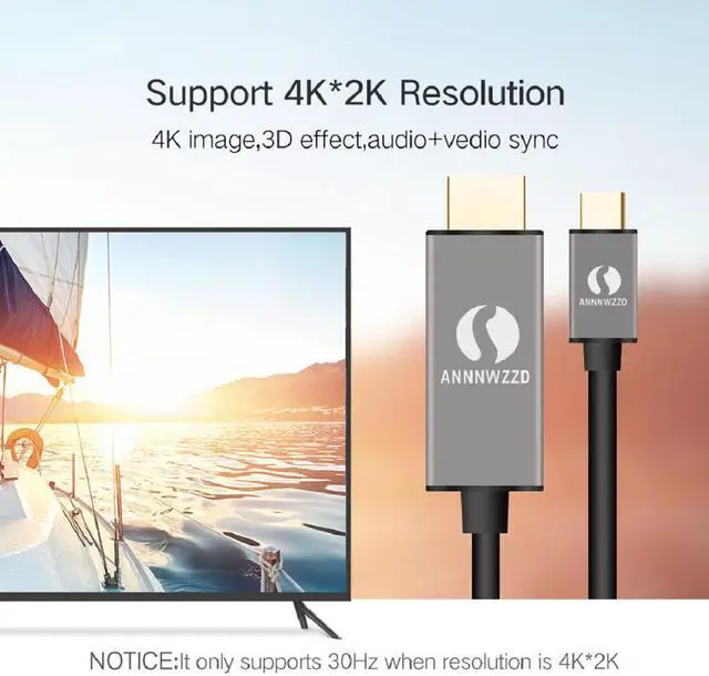 Alt view image 4 of 6 - USB C HDMI Cable Type C to HDMI Converter 4K 60Hz 1.8M for MacBook Samsung Galaxy S9/S8/Note 9 Huawei P20 Pro USB-C HDMI Adapter