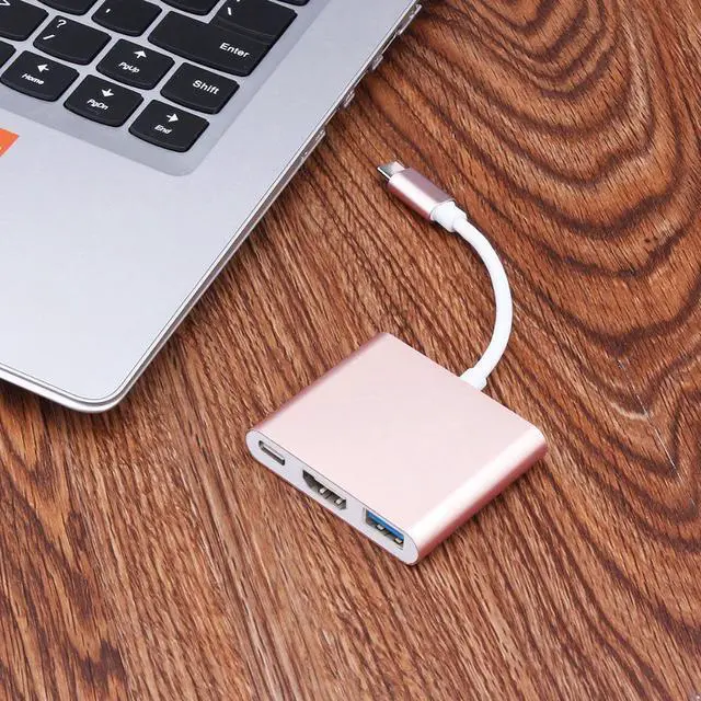 Alt view image 2 of 6 - Powstro Type C to HDMI USB 3.0 3 in 1 Adapter TV Project Display 4K*2K 1080P Compatible For Huawei Matebook Chromebook Pixel