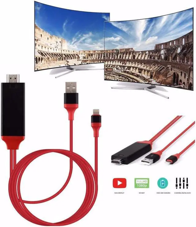 Alt view image 2 of 6 - 2M Phone Tablet To HDMI TV AV Adapter Cable 1080P 2K HD Cord Game Movie Supplies For iPad For iPhone Plug & Play