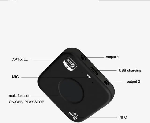 Alt view image 5 of 6 - Wireless Bluetooth Transmitter and Receiver Adapter 4.2 Audio APT-X NFC CVC6.0 Built-in Microphone AUX Out for Phones iPad PC TV