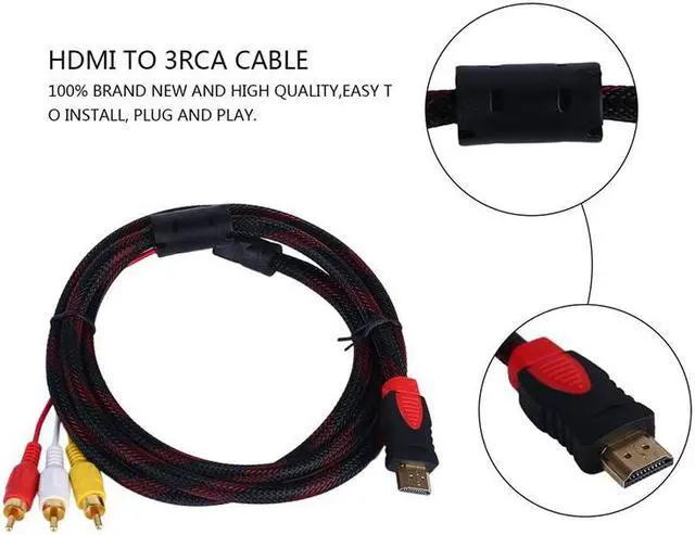 Alt view image 2 of 6 - kebidu 1080P HDMI to 3RCA cable 1.5M Video Audio AV Cable Adapter HDMI Male to RCA Male for HD TV LCD Laptop Computer Cable 1.5M