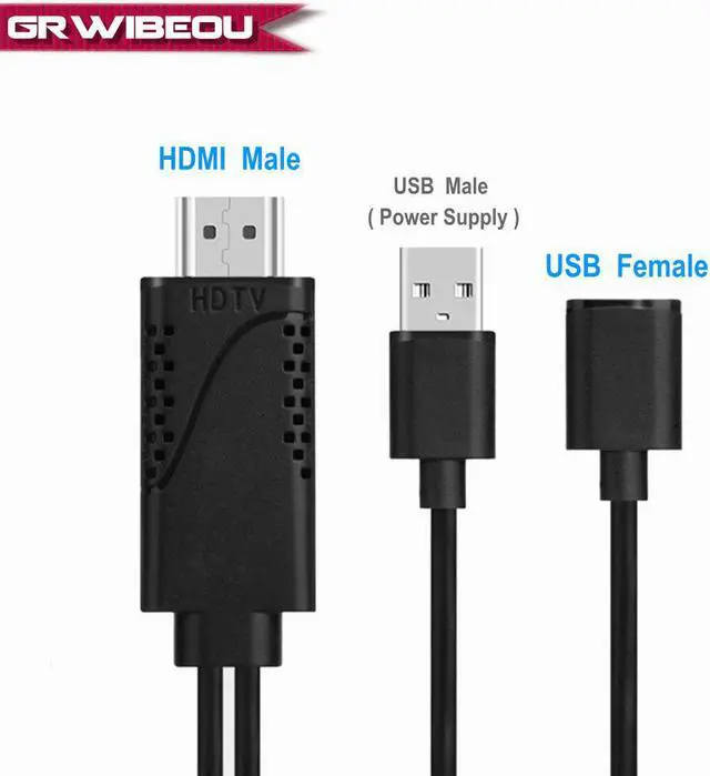 Main image of HDMI Male to USB 2.0 Female 1080P HDTV Digital AV Adapter HDMI Cable HD Video Audio Converter Cord for iPhone Android Phones TV