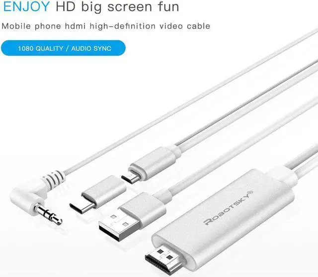 Alt view image 2 of 6 - Type C and Micro USB To HDTV TV HDMI Adapter 2 In 1 Digital AV Cable For Samsung Xiaomi Android Phone with Audio USB Cable