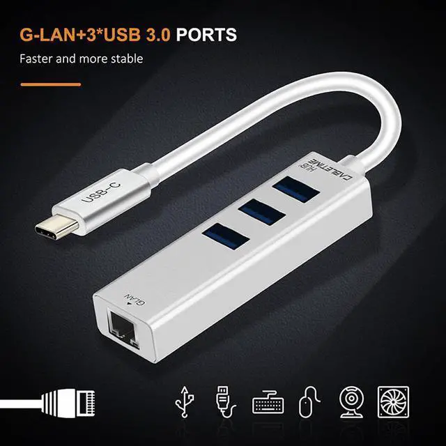 Alt view image 3 of 6 - Cabletime USB C Ethernet HUB Type C to USB 3.0 RJ45 Network Card for Windows 10 Xiaomi Mi Box 3 Android TV USB Lan Adapter N134