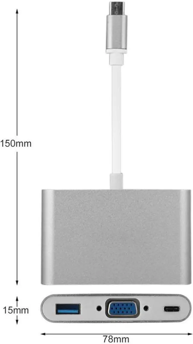 Alt view image 6 of 6 - USB Type C to VGA Adapter Multiport USB 3.1 Hub Type-C Female with Charging & Video Converter for Apple MacBook Projector TV