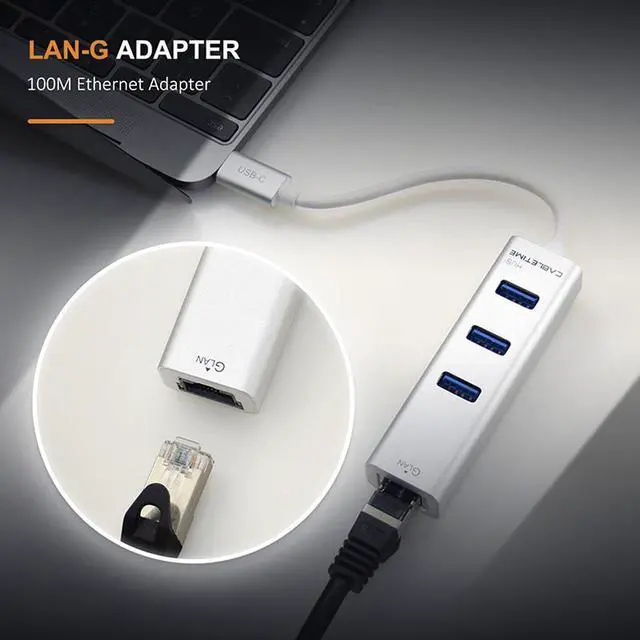 Alt view image 5 of 6 - Cabletime USB C Ethernet HUB Type C to USB 3.0 RJ45 Network Card for Windows 10 Xiaomi Mi Box 3 Android TV USB Lan Adapter N134