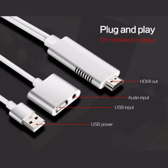 Alt view image 3 of 6 - HDMI to USB AUX Cable Adapter Phone Tablet To TV AV Adapter Cable HD 1080P White Video Cable Cord Video for Apple Android