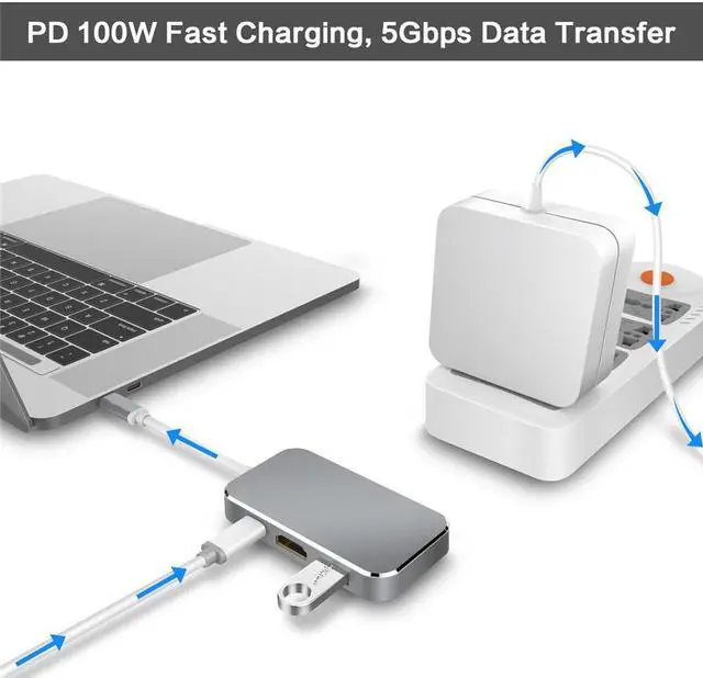 Alt view image 5 of 6 - USB Type C To HDMI 1.4 USB 3.0 Adapter USB 3.0 Type-C Adapter 4K HDMI Digital AV Multiport Adapter USB-C HUB Adapter For MacBook
