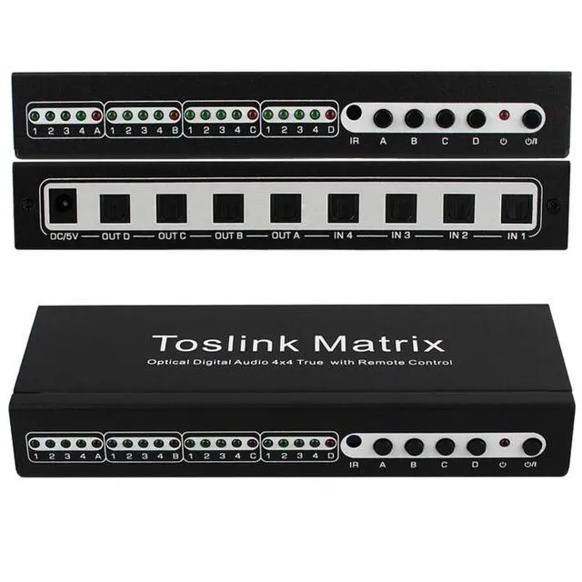 Alt view image 3 of 6 - Toslink Matrix 4x4 Switch Switcher Splitter SPDIF /TOSLINK Digital Optical Audio 4x4True Matrix Switcher Selector Remote Control