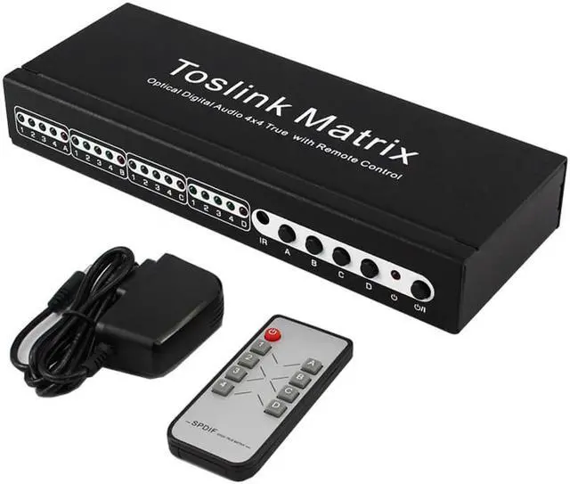 Main image of Toslink Matrix 4x4 Switch Switcher Splitter SPDIF /TOSLINK Digital Optical Audio 4x4True Matrix Switcher Selector Remote Control