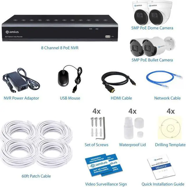 Alt view image 2 of 7 - Camius UltraHD 4K PoE 8CH NVR System with Hard Drive 4TB, 4 5MP 2K Dome and Bullet Security Cameras with Audio Monitoring, Recording, 100ft Night Vision, Motion, Sound Detection