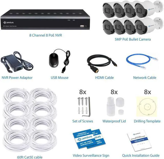 Alt view image 2 of 7 - Camius 2K 8 PoE Outdoor Home Security Cameras with 8CH NVR Security Camera System, 3TB HDD, 8 Bullet Surveillance Cameras, Surveillance Camera with Audio, 100ft Night Vision Camera Upgraded 8P8B5R3T