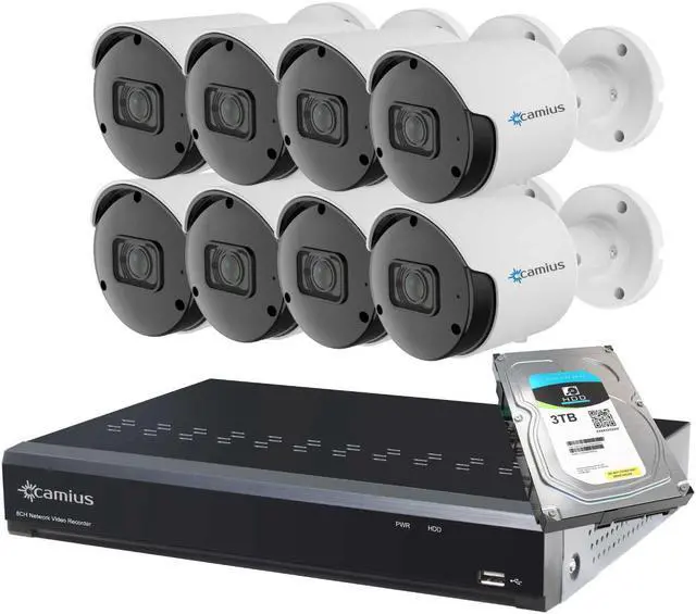 Main image of Camius 2K 8 PoE Outdoor Home Security Cameras with 8CH NVR Security Camera System, 3TB HDD, 8 Bullet Surveillance Cameras, Surveillance Camera with Audio, 100ft Night Vision Camera Upgraded 8P8B5R3T