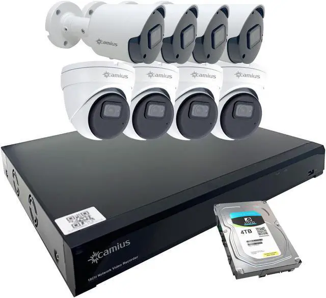 Main image of Camius 8 2K PoE Wired IP Security Surveillance Cameras with 4K 16 Channel PoE NVR, 4TB HDD, Audio Recording, Smart Motion, Sound, Human, Vehicle Detection (expandable storage)