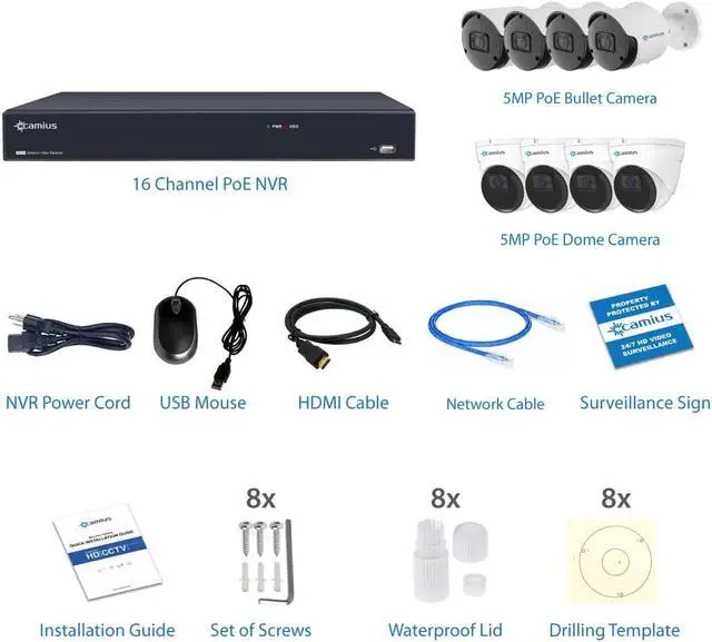 Alt view image 2 of 7 - Camius 8 2K PoE Wired IP Security Surveillance Cameras with 4K 16 Channel PoE NVR, 4TB HDD, Audio Recording, Smart Motion, Sound, Human, Vehicle Detection (expandable storage)