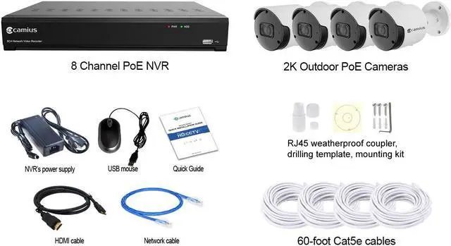 Alt view image 2 of 7 - Camius 128 Mbps 8 Channel NVR with Four 2K Outdoor PoE Security Cameras I Audio, Motion, Sound, Pedestrian, Vehicle Detection, PC, Mac, Web Browser, CAMIUS VIEW phone app