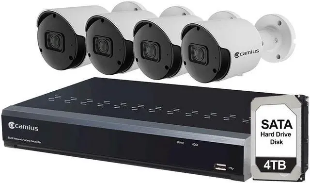 Main image of Camius 4 5MP PoE Outdoor Cameras for Home Security, Security Camera for Businesses, 8 Channel 4K NVR PoE Security Camera System, HDD 4TB, Night Vision Outdoor Home Security Cameras -