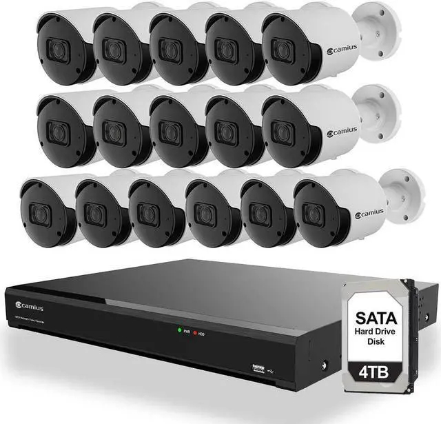Main image of Camius 4K PoE 16 Channel NVR Security Camera System with 4TB HDD, 16 x 2K Outdoor Cameras w/ Audio, Motion, Sound, Human, Vehicle Detection, 2 HDMI outputs, 2SATA, eSATA, PC, Mac, Browser, Phone view