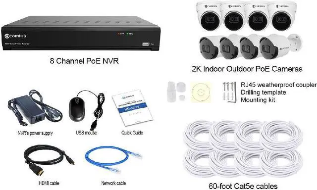 Alt view image 3 of 7 - Camius 2K 8 PoE IP Camera System with Audio Recording, Motion, Sound, AI Human & Vehicle Detection, PC, Mac Software, Mobile App view, 8 Channel NVR, 3TB HDD