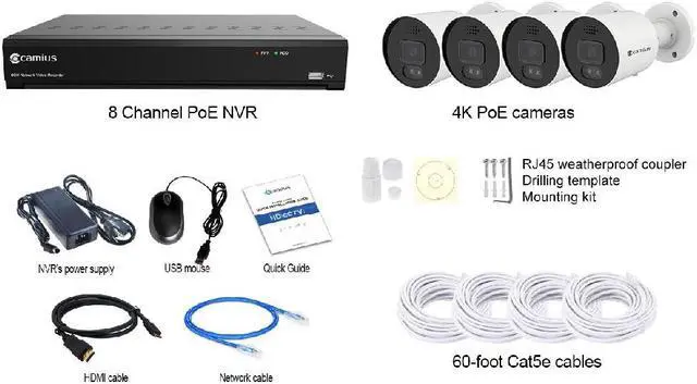 Alt view image 2 of 7 - Camius 4K Security Camera System with 4 Outdoor Cameras, 8 Channel NVR, 4TB - PoE, Lights, Siren, 2 Way Audio, Smart Motion, Human, Vehicle Detection