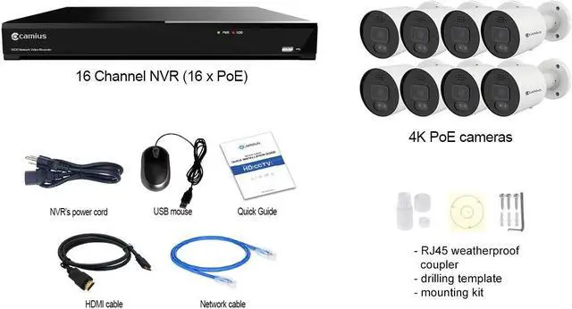 Alt view image 2 of 7 - Camius 4K Security Camera System with 8 4K Outdoor Cameras, 320Mbps 16 Channel NVR, 4TB - PoE, Controllable Lights, Siren, 2 Way Audio - 2SATA, eSATA, 2 HDMI