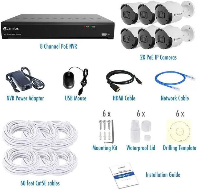 Alt view image 2 of 7 - Camius 8 Channel NVR, 6 Camera 5MP PoE Outdoor Security System with 4TB HDD - Night Vision, Audio, 24/7 Recording, PC/Mac Compatible, CAMIUS VIEW App