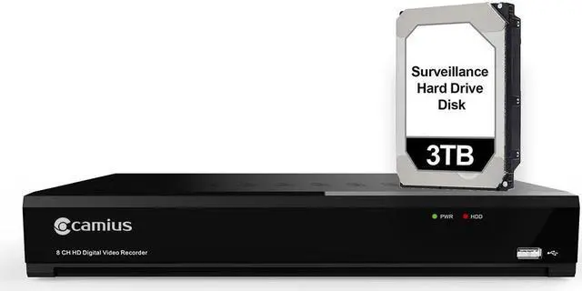 Main image of Camius 4K Security 8 Channel DVR with Hard Drive 3TB for 8 Analog CVBS, AHD, TVI, CVI cameras over coax + 4 IP, 4K HDMI, VGA, Spot Out, PC, Mac software, browser, App view - Only DVR, Without Cameras