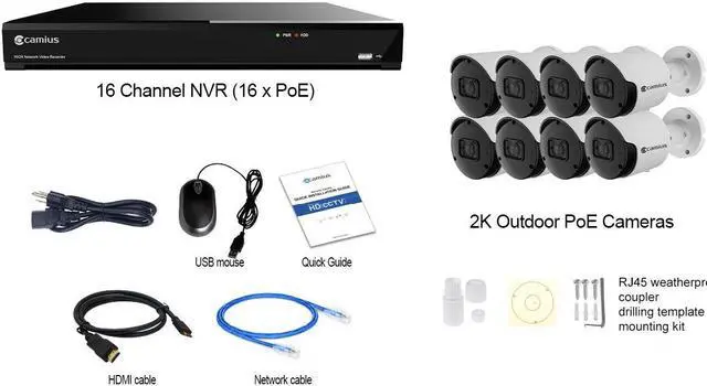 Alt view image 2 of 7 - Camius PoE Outdoor Camera Security System with 4K 320 Mbps NVR 16 Channel, 8pcs 2K Bullet Security Cameras- 4TB HDD - Audio Recording - Dual HDMI - Pedestrian, Vehicle, Intrusion Detection