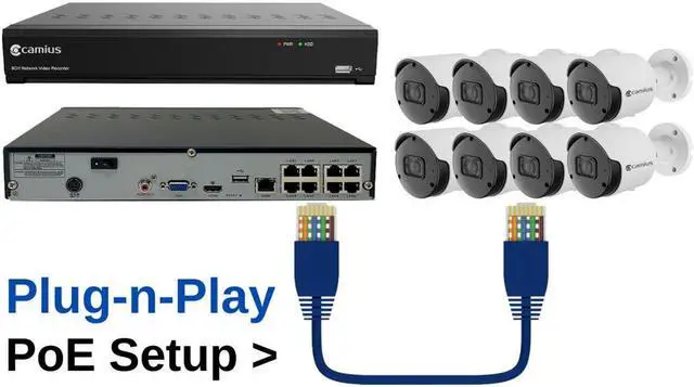 Alt view image 3 of 7 - Camius PoE Security Camera System with 4K 8 Channel NVR, 4TB Hard Drive, 2 x 4K Spotlight Cameras (Siren, 2-way audio), 2 x 2K Outdoor Security Cameras, Audio Recording, Smart, AI detection