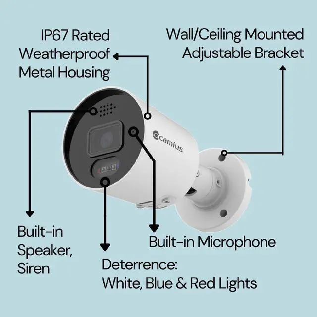 Alt view image 5 of 7 - Camius PoE Security Camera System with 4K 8 Channel NVR, 4TB Hard Drive, 2 x 4K Spotlight Cameras (Siren, 2-way audio), 2 x 2K Outdoor Security Cameras, Audio Recording, Smart, AI detection