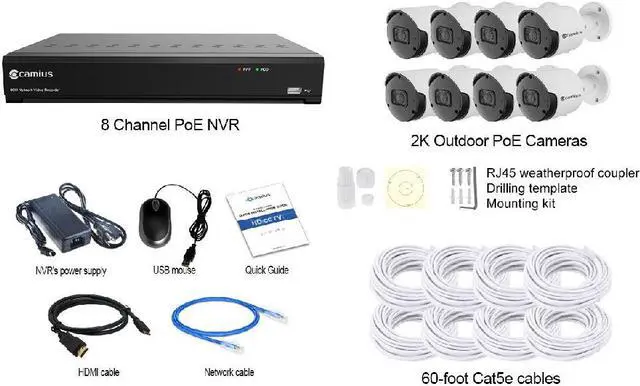 Alt view image 2 of 7 - Camius 8 Channel NVR PoE Camera System with 4TB HDD, 8 5MP Outdoor Cameras, 91 degree view, Night vision, Audio Recording, Human, Vehicle, Intrusion Detection, PC, Mac, Phone App view, NDAA compliant