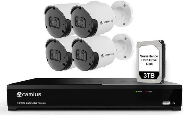 Main image of Camius 4 x 4K Analog Indoor Outdoor Security Cameras with Hybrid 8 Channel DVR Recorder, 3TB HDD, can add up to 12 channels (8BNC+4IP) (upgrade your old analog DVR security system)
