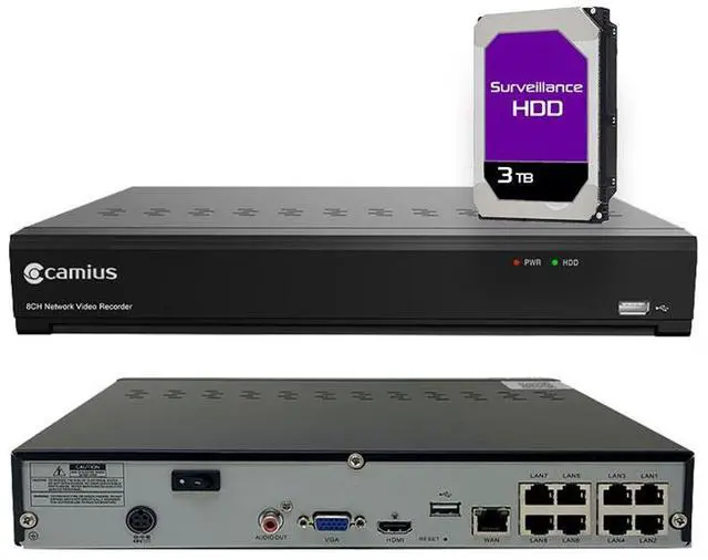 Main image of Camius 4K PoE Professional 8 Channel NVR recorder for IP cameras, for business, home security, Software for PC, Mac, Browser, App I 3TB hard drive (without cameras)
