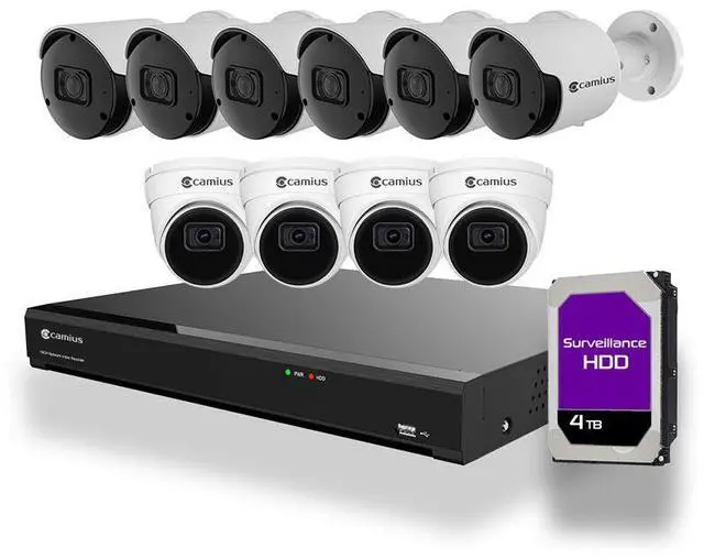 Main image of Camius 4K 16 Channel PoE NVR System with 4TB Hard Drive,  6 2K Bullet and 4 IP dome cameras with Audio, Sound, Human, Vehicle, Perimeter Intrusion Detection I Expandable Storage 2SATA, 1 ESATA