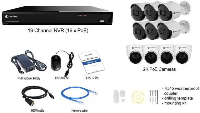 Alt view image 2 of 7 - Camius 4K 16 Channel PoE NVR System with 4TB Hard Drive,  6 2K Bullet and 4 IP dome cameras with Audio, Sound, Human, Vehicle, Perimeter Intrusion Detection I Expandable Storage 2SATA, 1 ESATA