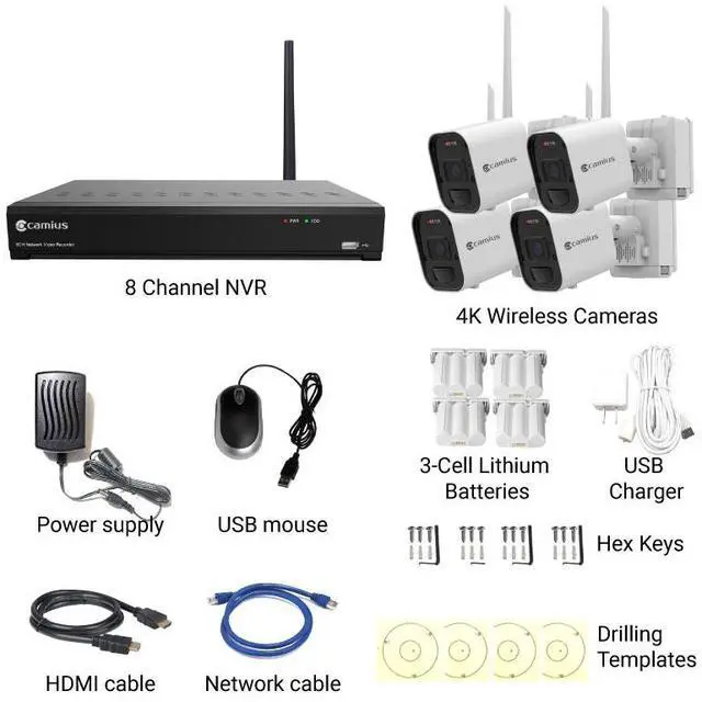 Alt view image 2 of 7 - Camius 4K Wireless Security Camera System with 4 Battery Powered Outdoor Cameras, 4TB NVR 8 Channel - Siren, Lights, 2 Way Audio, Long range up to 2200ft - PC, Mac, Web Browser, Phone app compatible