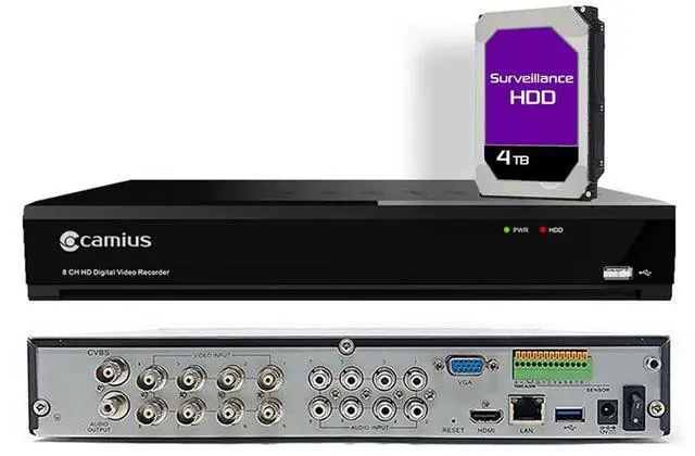 Main image of Camius 4K 12 Channel Hybrid Security DVR with 4TB Hard Drive for 8CH Analog BNC CVBS, AHD, CVI, TVI + 4CH  IP, HDMI, VGA, Spot monitor out, Motion, Sound, AI Detection (Only DVR, Without Cameras)