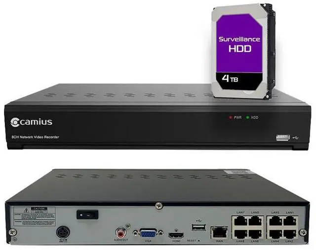 Main image of Camius 4K PoE 8 Channel NVR recorder for Camius IP cameras, max. 10TB capacity, PC, Mac NVR software, Web Viewer, Mobile App I 4TB HDD (without cameras)