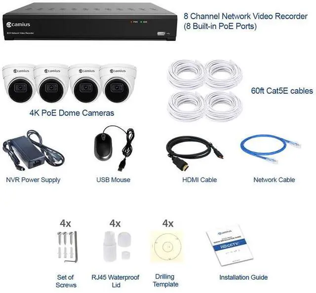 Alt view image 2 of 7 - Camius 4K 8 Channel NVR system with 4 5MP PoE Dome Security Cameras with Audio, Smart Motion, Sound, AI Human, Vehicle, Perimeter Intrusion, Line Crossing Detection, 110-degree view, 3TB Hard Drive