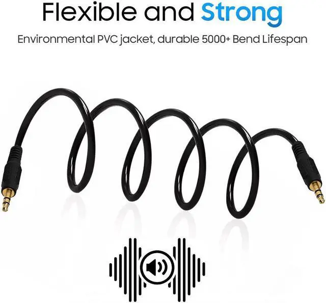 Alt view image 6 of 7 - Cmple - 3.5mm Aux Audio Cable Stereo 3 ft AUX Cable Male to Male Speaker Cable Auxiliary Cord Adapter for Car, Phone, Headphones - Black