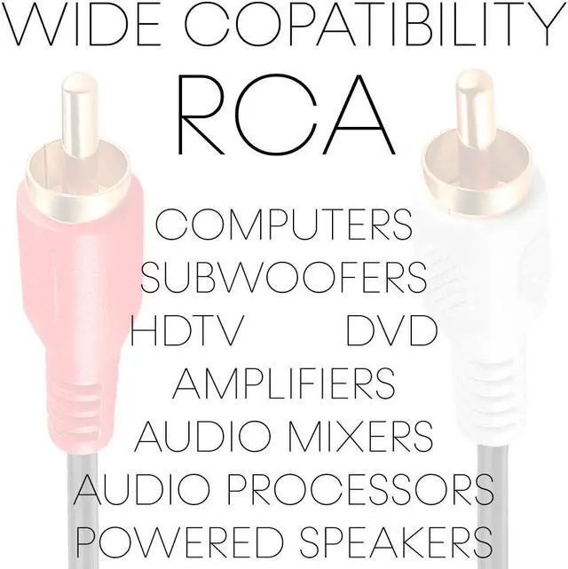 Alt view image 5 of 6 - Cmple - 2 RCA to 2 RCA Cables 6ft, Male to Male RCA Cable Stereo Audio Speaker Cable RCA Red and White Cables Double RCA Subwoofer Cable for Car Stereo, Marine Audio, Audio Mixer, Amplifier - Black